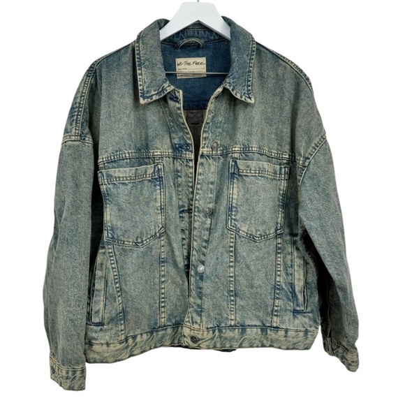 Free People Jackets & Blazers - Free People Oversized Acid Wash Blue Denim Jacket